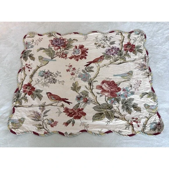 Set of 2 Waverly Charleston Chirp Bird Floral King Pillow Shams Scalloped Edge - Picture 2 of 12